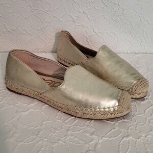 Sam Edelman Kesia Gold Metallic Espadrilles Leather Loafers Size 8.5